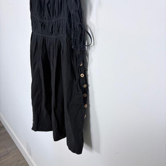 Free‎ People Claudette Black Smock Ruffle Strap Button Side Mini Dress Medium - Picture 4 of 8